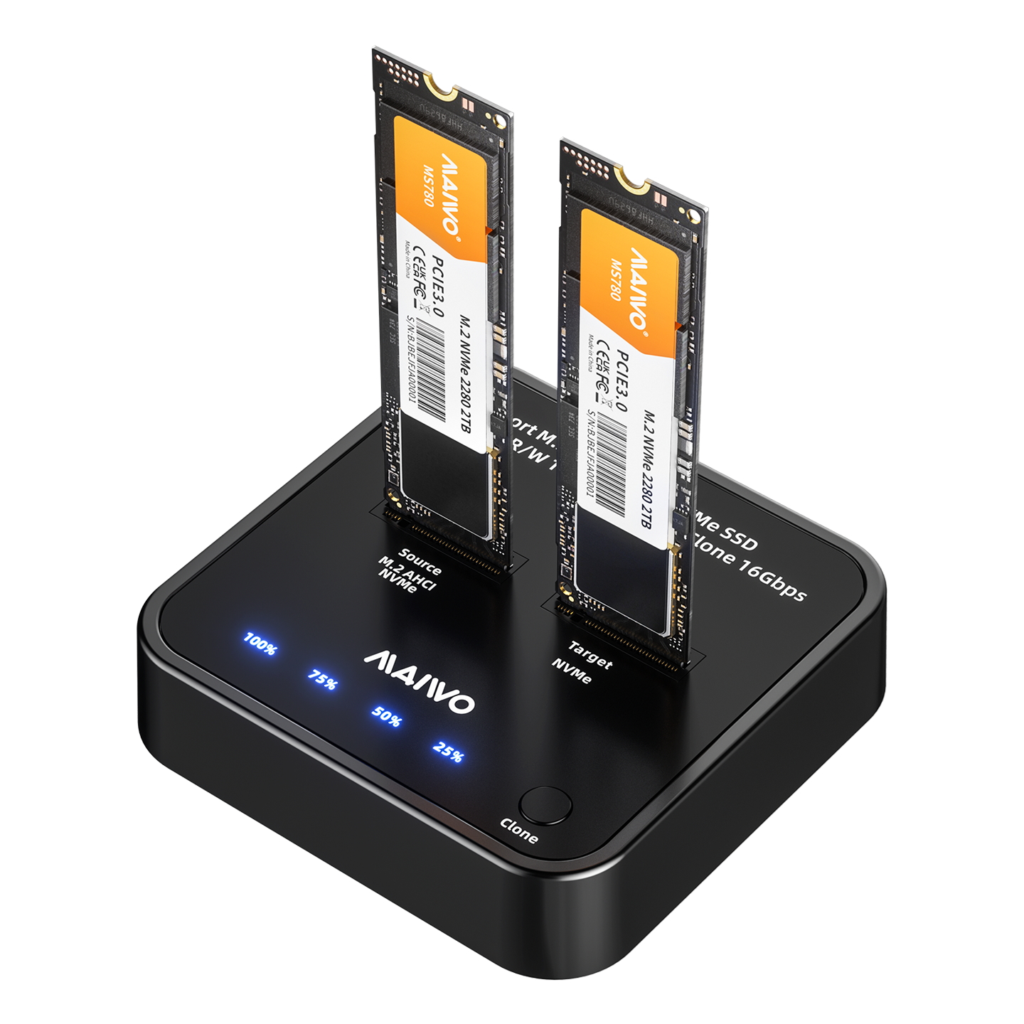 MAIWO K3016AN NVMe Cloner M.2 Duplicator for PCIe NVMe M-Key SSD, 16Gbps Cloning Speed, Access Two S