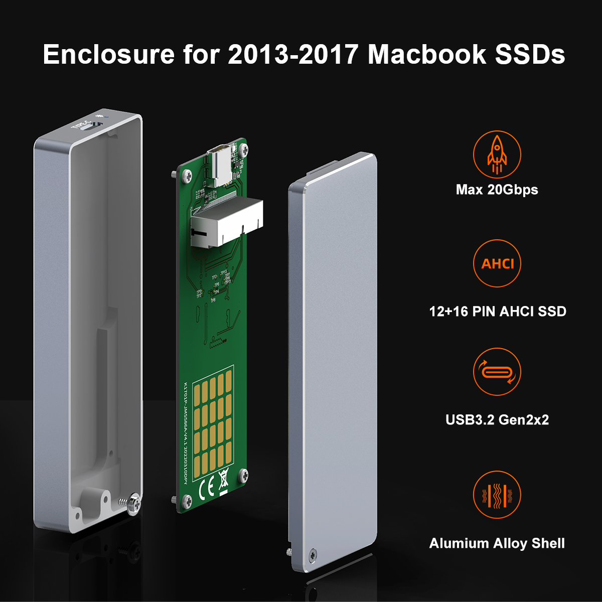  USB C 3.2 Gen SSD Enclosure for 12+16 PIN MacBook Air/Pro SSDs，MacBook  SSD Enclosure Supports for 2013-2017 MacBook Air, 2013-2015 MacBook Pro  Retina, 2013-2014 iMac, 2013 Mac Pro, 2014 Mac Mini : Electronics