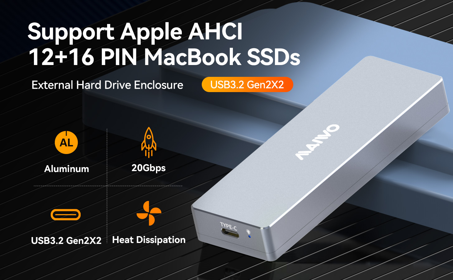 USB C 3.2 Gen2x2 MacBook SSD Hard Drive Enclosure